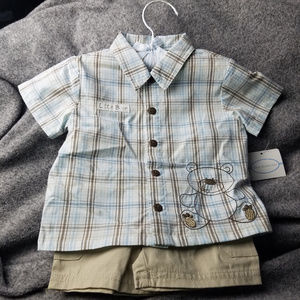 NWT! 3-6 Mos Button down Shirt & khaki shorts set